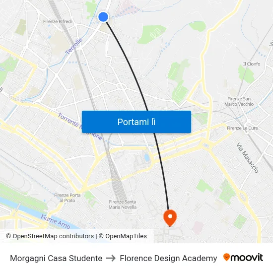 Morgagni Casa Studente to Florence Design Academy map