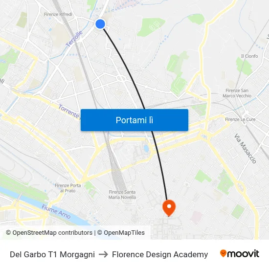 Del Garbo T1 Morgagni to Florence Design Academy map