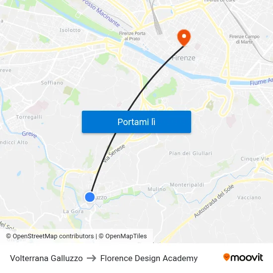 Volterrana Galluzzo to Florence Design Academy map