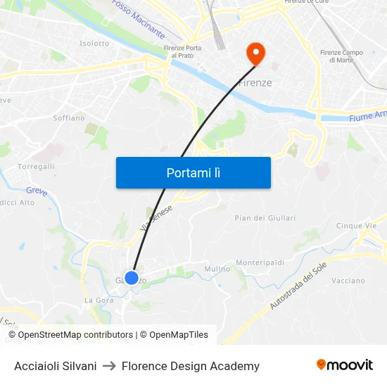Acciaioli Silvani to Florence Design Academy map