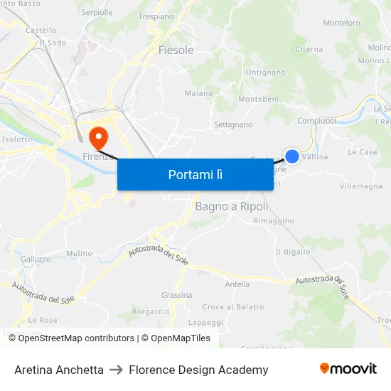 Aretina Anchetta to Florence Design Academy map