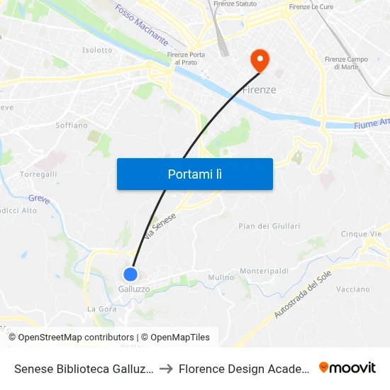 Senese Biblioteca Galluzzo to Florence Design Academy map
