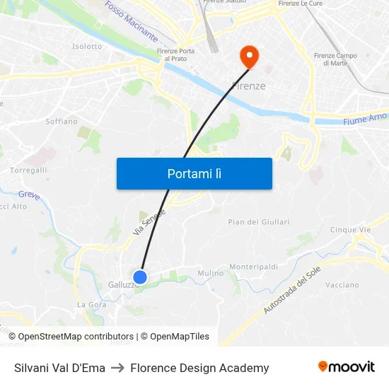 Silvani Val D'Ema to Florence Design Academy map