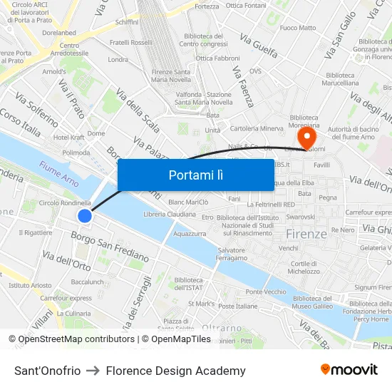 Sant'Onofrio to Florence Design Academy map