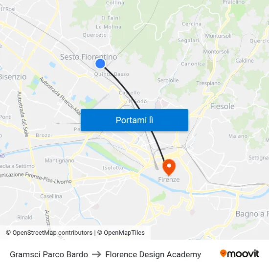 Gramsci Parco Bardo to Florence Design Academy map