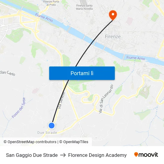 San Gaggio Due Strade to Florence Design Academy map