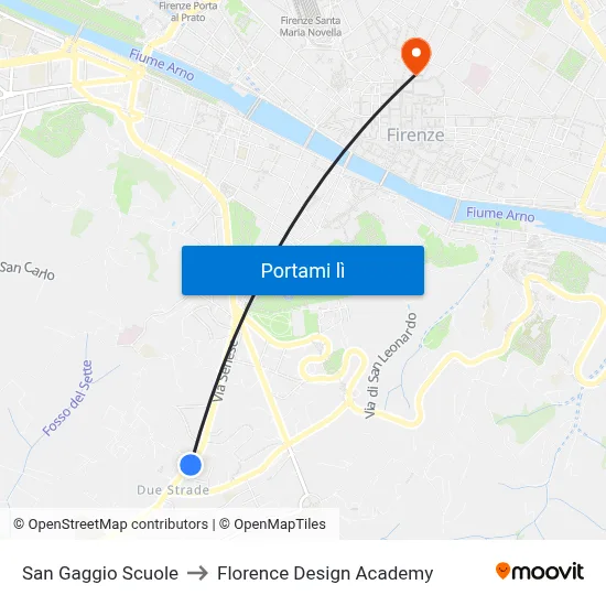 San Gaggio Scuole to Florence Design Academy map