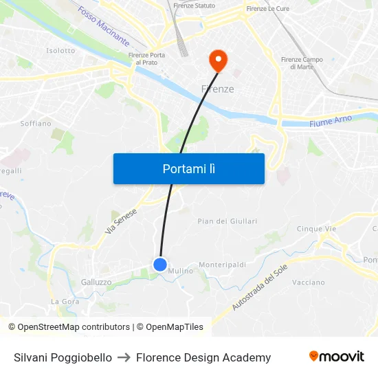Silvani Poggiobello to Florence Design Academy map