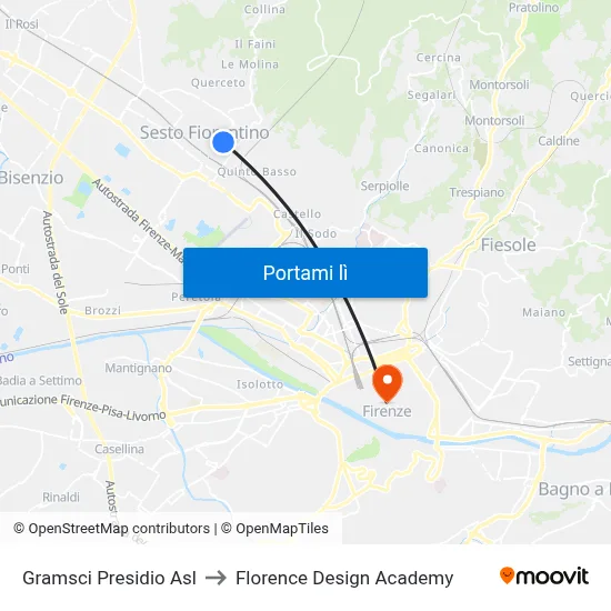Gramsci Presidio Asl to Florence Design Academy map