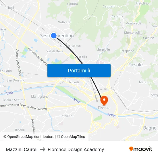 Mazzini Cairoli to Florence Design Academy map