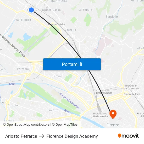 Ariosto Petrarca to Florence Design Academy map