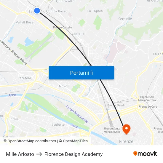 Mille Ariosto to Florence Design Academy map