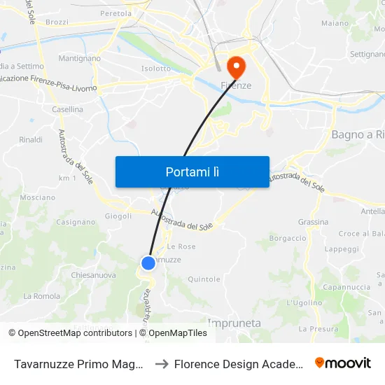 Tavarnuzze Primo Maggio to Florence Design Academy map
