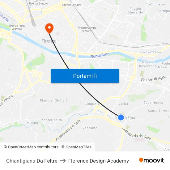 Chiantigiana Da Feltre to Florence Design Academy map