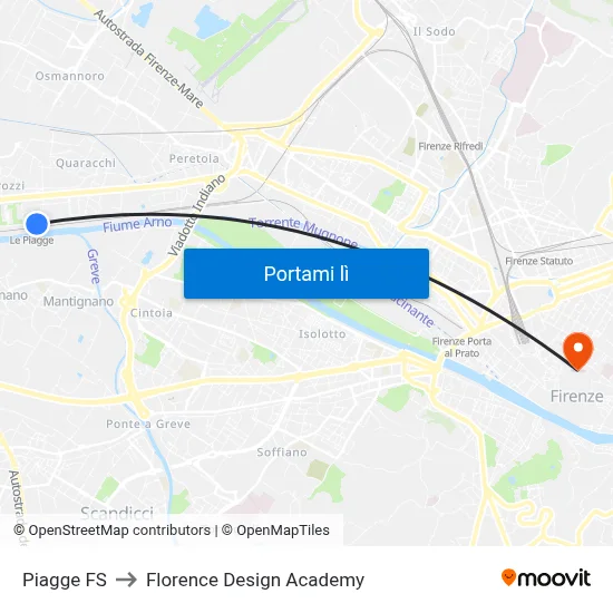 Piagge FS to Florence Design Academy map