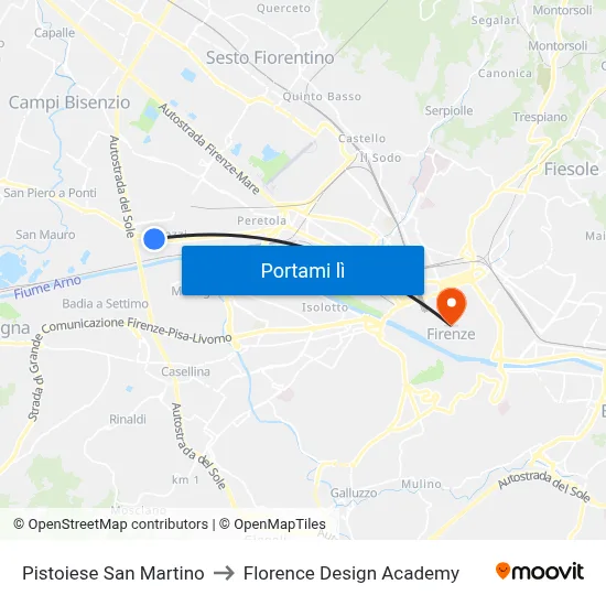 Pistoiese San Martino to Florence Design Academy map