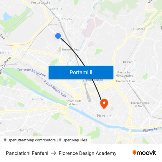 Panciatichi Fanfani to Florence Design Academy map