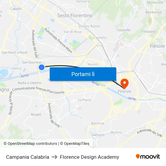 Campania Calabria to Florence Design Academy map
