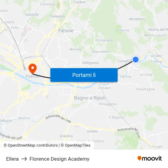 Ellera to Florence Design Academy map