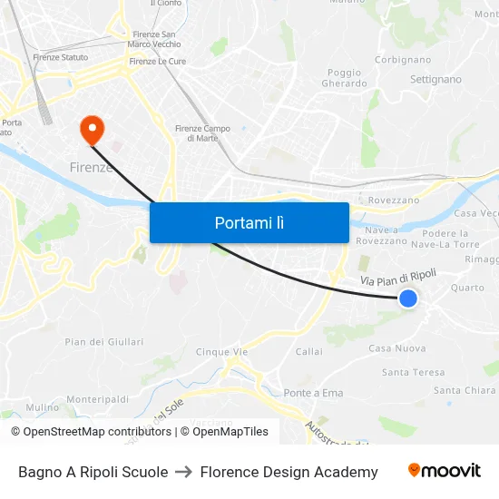 Bagno A Ripoli Scuole to Florence Design Academy map