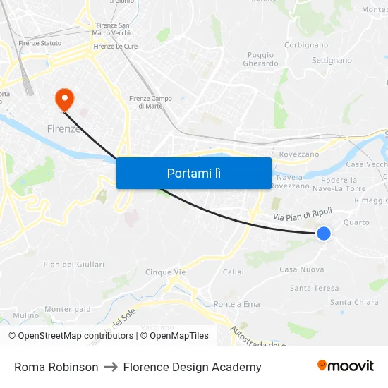 Roma Robinson to Florence Design Academy map