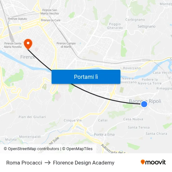 Roma Procacci to Florence Design Academy map