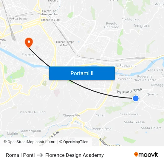 Roma I Ponti to Florence Design Academy map