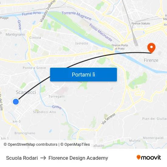 Scuola Rodari to Florence Design Academy map