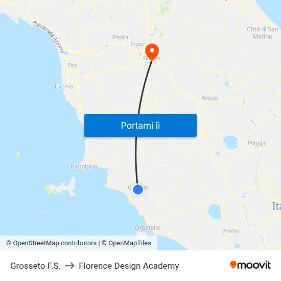 Grosseto F.S. to Florence Design Academy map