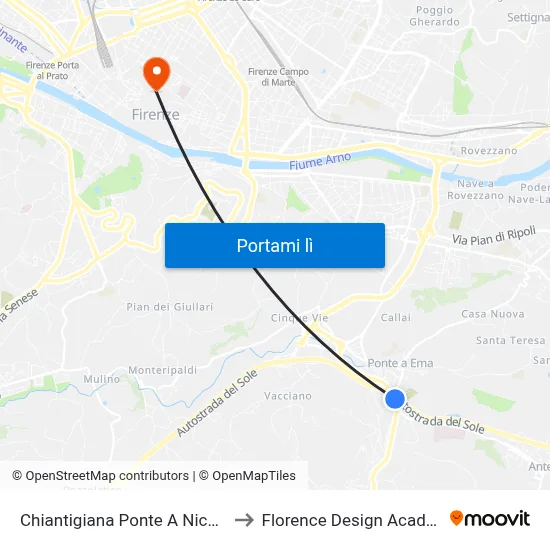 Chiantigiana Ponte A Niccheri to Florence Design Academy map