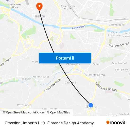 Grassina Umberto I to Florence Design Academy map
