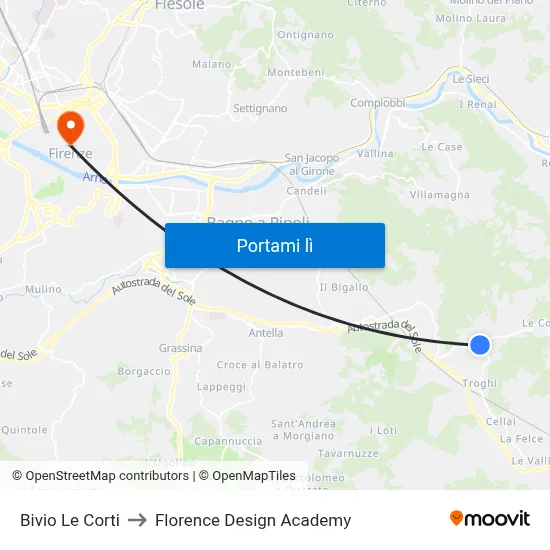 Bivio Le Corti to Florence Design Academy map
