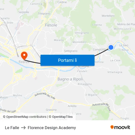 Le Falle to Florence Design Academy map