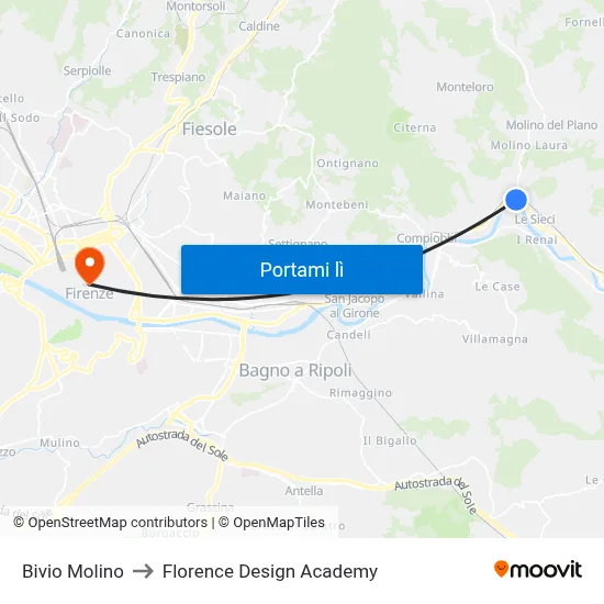 Bivio Molino to Florence Design Academy map