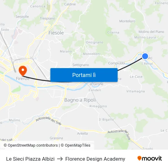 Le Sieci Piazza Albizi to Florence Design Academy map