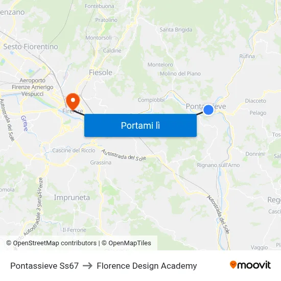Pontassieve Ss67 to Florence Design Academy map