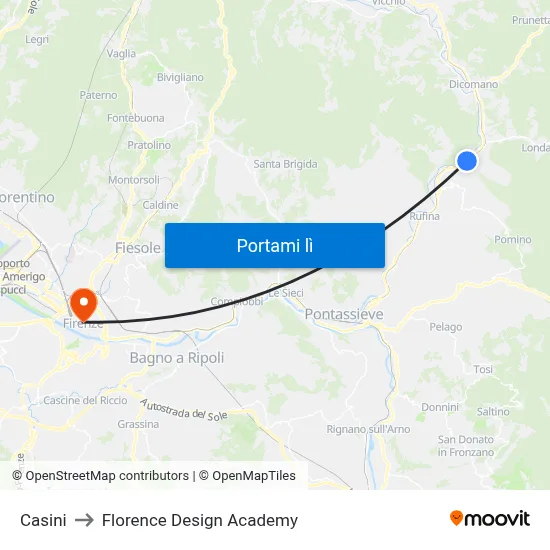 Casini to Florence Design Academy map