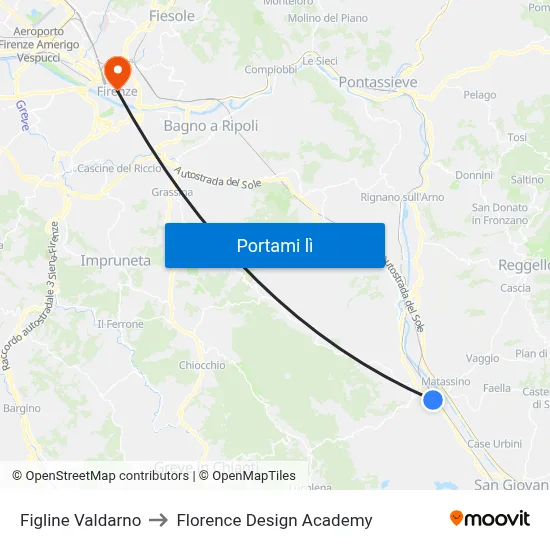Figline Valdarno to Florence Design Academy map