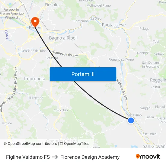 Figline Valdarno FS to Florence Design Academy map