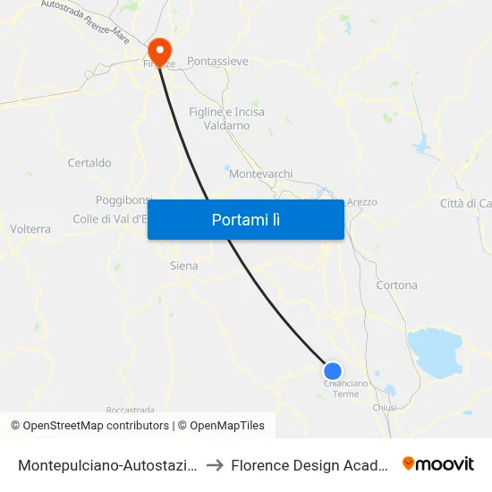 Montepulciano-Autostazione to Florence Design Academy map