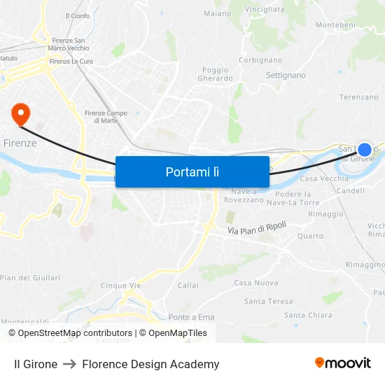 Il Girone to Florence Design Academy map