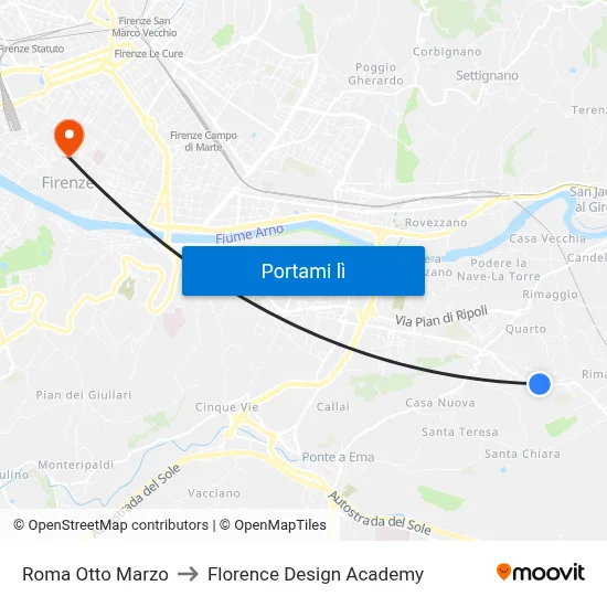 Roma Otto Marzo to Florence Design Academy map
