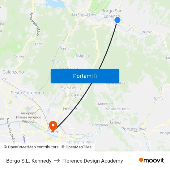Borgo S.L. Kennedy to Florence Design Academy map