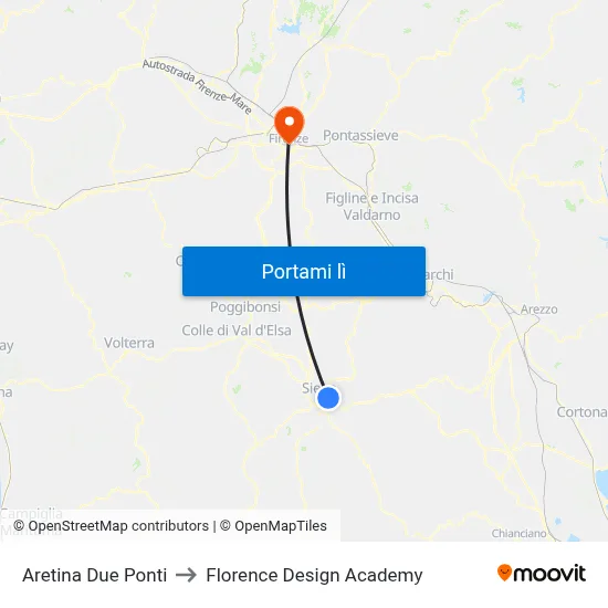 Aretina Due Ponti to Florence Design Academy map