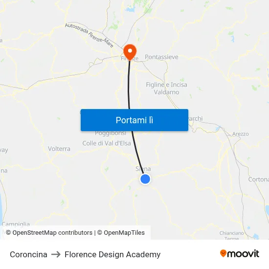 Coroncina to Florence Design Academy map