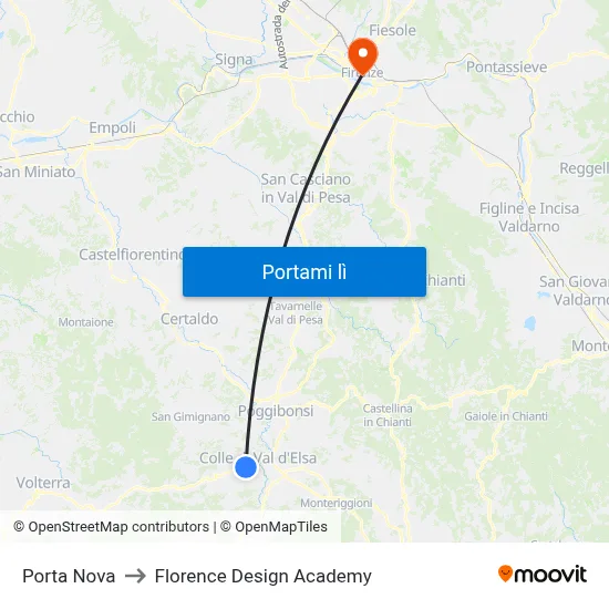 Porta Nova to Florence Design Academy map