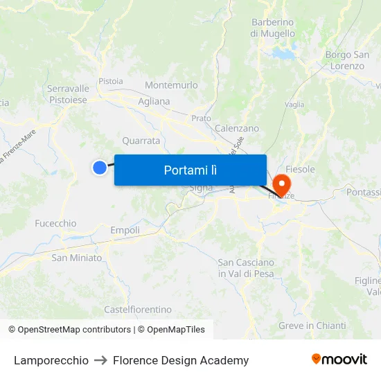 Lamporecchio to Florence Design Academy map