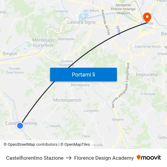 Castelfiorentino Stazione to Florence Design Academy map