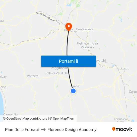 Pian Delle Fornaci to Florence Design Academy map