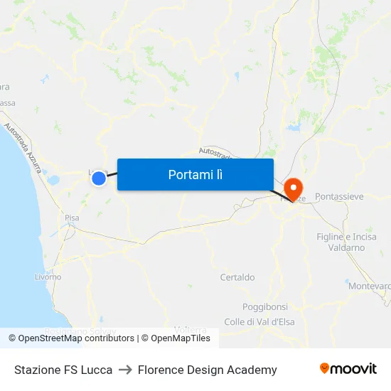 Stazione FS Lucca to Florence Design Academy map